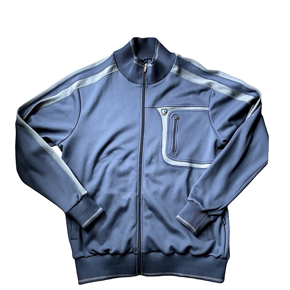 Kuhl Men's Trak Jacket Sz L Mountains Hike Climb Outdoors Arm Stripe Blue Gray